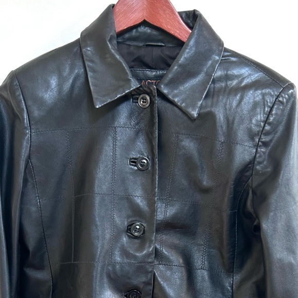 Acton  leather jacket black button size  8  biker - Picture 3 of 9